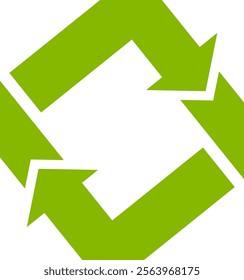 Two green arrows rotating and forming a square on a white background representing circular economy, recycling, reload, refresh and sustainability