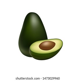 two green avocado on white background