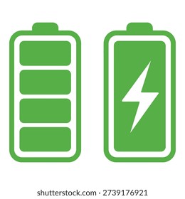 Two green battery icons representing different charge levels and power statuses