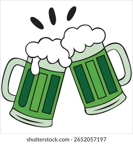 Two green beer mugs clinking vector