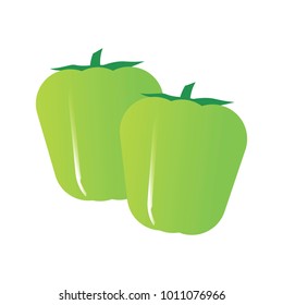 Two green bell peppers.