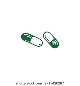 Two green capsule illustrations, one whole and one split open, isolated on white