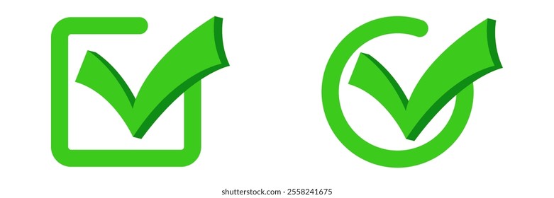 Two green check marks, one in a square and the other in a circle, represent approval.