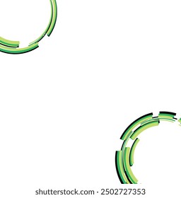 Zwei grüne Kreise aus Linien auf weißem Hintergrund, ideal für abstrakte Konzepte, Technologiedesigns oder geometrische Muster.