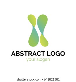 Two green curved elements, abstract vector logo template for communications companies, high-tech innovation. Creative business logotype. EPS10. 