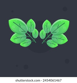 Two Green Cute Five Leaves Branch Icon Game UI Vector Design