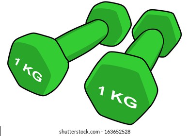 Two green dumbbell isolated on white background, vector illustration 