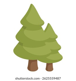 Two green fir trees are growing together in the forest