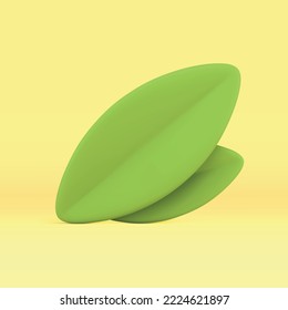 Two green folded leaves 3d decor element summer natural botanical design realistic vector illustration. Premium ecology foliage leaf floral environment minimal form nature garden plant spring forest