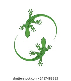 Two green gecko lizards with patterns on their backs, eps 10