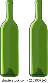 Two green glass bottles, illustration, vector on a white background.