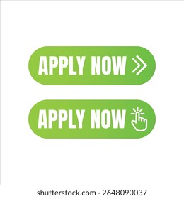 Two green gradient buttons with white text reading apply now one with a double arrow and the other with a click cursor