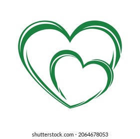 Two green hearts twisted together.Abstract vector silhouette heart shape love symbol.Frame.Border.Valentines day.Wedding card.Decoration.Vinyl wall sticker decal.Cricut.Plotter Laser Cut.DIY.Christmas