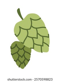 Two green hops in simple flat style on a white background. Designed as a creative element for brewing, nature, or organic product concepts. Vector illustration