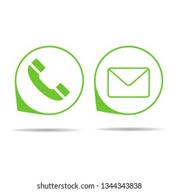 Two green icons for mobile application. Handset and message icon.