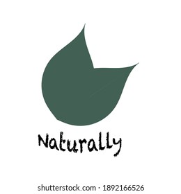 Two green leaves with the inscription Naturally on a white background