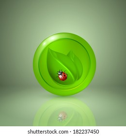 Two green leaves with ladybird. Icon for app or web design. EPS10 vector.