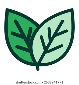 two green leaves overlapping flat color vector illustration template design