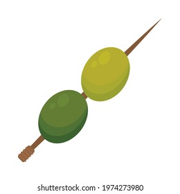 Two green olive with stick