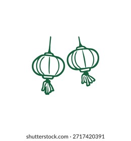 Dos linternas perfiladas verdes sobre fondo blanco, Elementos de la decoración del festival