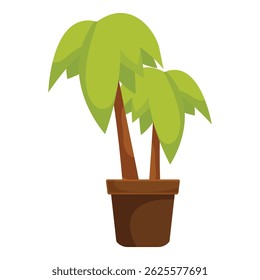 Two green palm trees growing inside flowerpot, creating relaxing tropical atmosphere at home