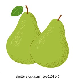 Dos peras verdes aisladas en un fondo blanco. Diseño plano. Ilustración vectorial.