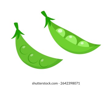 Two Green Peas in Pods Cartoon Style on White Background Illustration