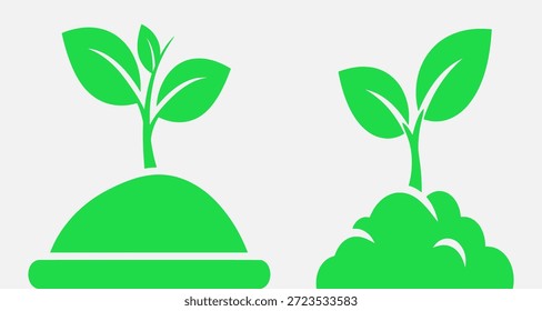 Two green plants growing in different soil types, simple graphic illustration.
