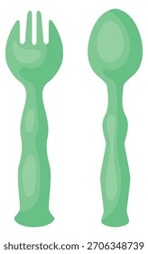 Dos tenedores y cucharas de plástico verdes