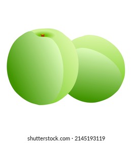 Two green plum fruits on white background