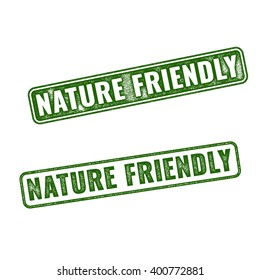 Two green realistic vector Nature friendly grunge rubber stamps isolated on white background