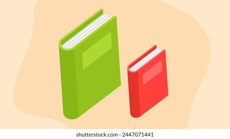 Two green and red books on a beige background. Vector illustration