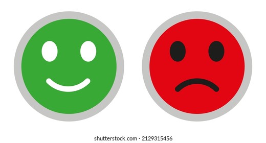 Two green red smileys. Smiling and gloomy. Isolated on white background. 
eps10