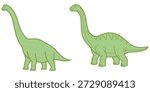 Two green sauropod dinosaurs simple illustration with different line details