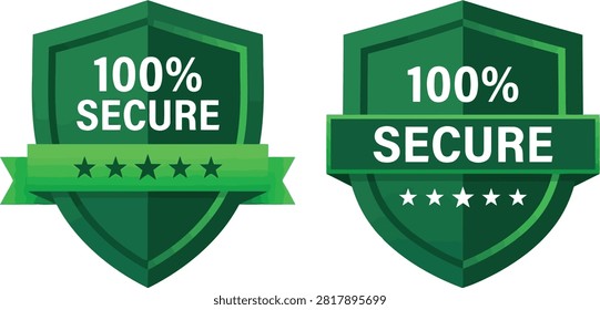 Two green shield icons with one hundred percent secure text Vector, illustration