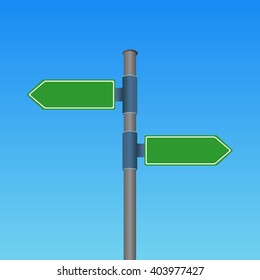 Two green sign on pole for text and word in concept.