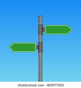 Two green sign on pole for text and word in concept.