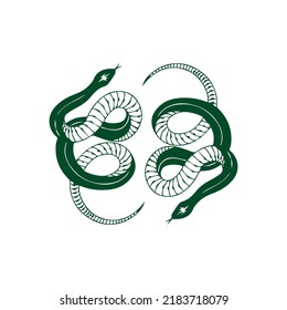 two green snakes silhouette vector