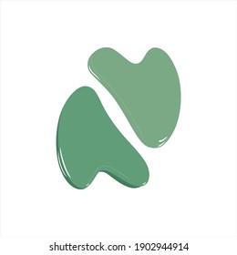Two green stone of gua sha. Massage tool for body and face.  Isolated vector illustration
