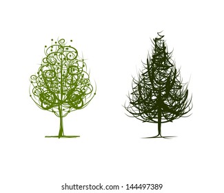 Two green trees, sketch for your design