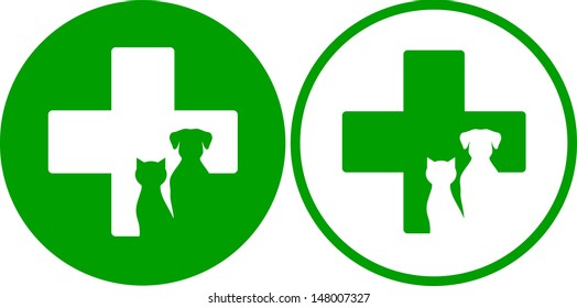 two green veterinary icons with cross and pets