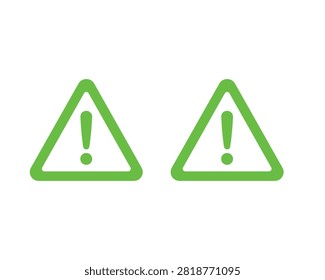 Two green warning triangle icons with exclamation marks triangle exclamation attention notification isolated information announcement guidance instruction security vigilance awareness