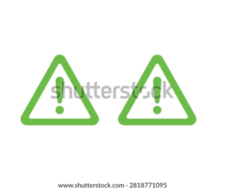 Two green warning triangle icons with exclamation marks triangle exclamation attention notification isolated information announcement guidance instruction security vigilance awareness