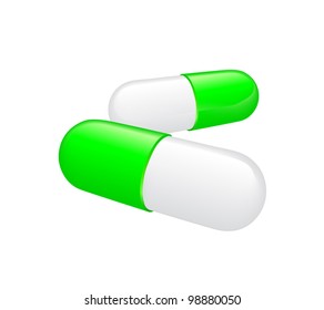 two greenish white pills on white background