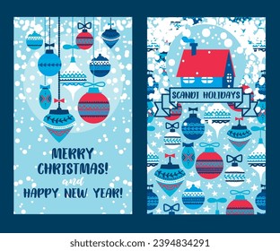 Two greeting cards for christmas in scandi style, vector illustration