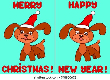 Two greeting cards with a dog Christmas and New Year