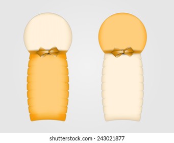 two greeting cards with ribbon and bow on gray background