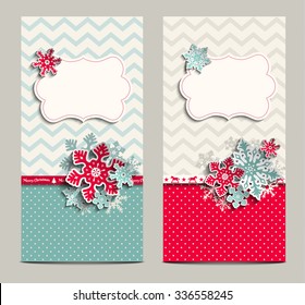 dos tarjetas de felicitación en un estilo chic y desvergonzado con copos de nieve abstractos, se pueden utilizar como fondo de Navidad, ilustración vectorial, paso 10 con transparencia