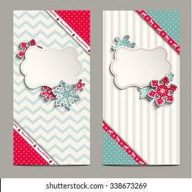 two greeting cards in shabby chic style with abstract snowflakes, can be used as christmas background, vector illustration, eps 10 with transparency