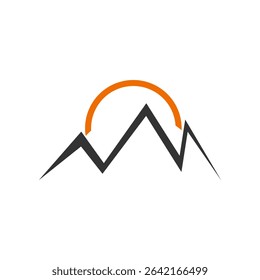 two grey montains and sun vector on white background
